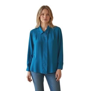 Vintage‎ Sue Brett Collection Teal Button Down Blouse Classic Minimalist Top